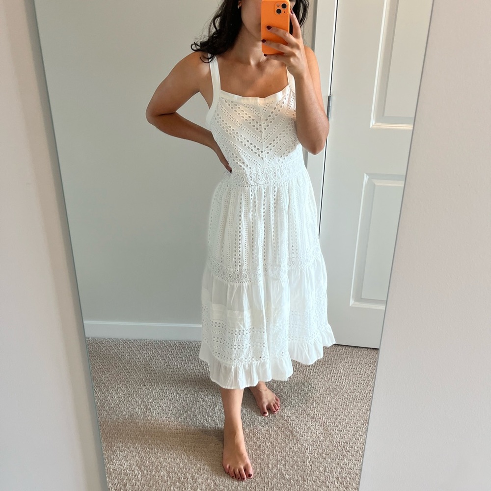 White Eyelet Lace Midi Dress